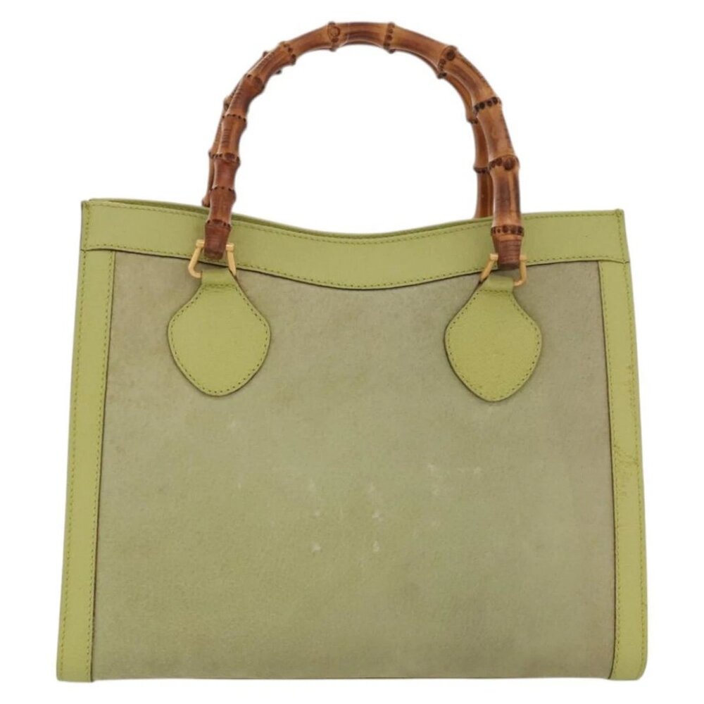 GUCCI Bamboo Hand Bag Suede Leather LIme Green Gold - Picture 3 of 16